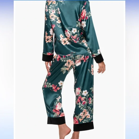Floral Satin Pajama Set - Green - Picture 2 of 3